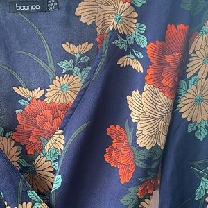 Boohoo Satin Floral Wrap Dress
